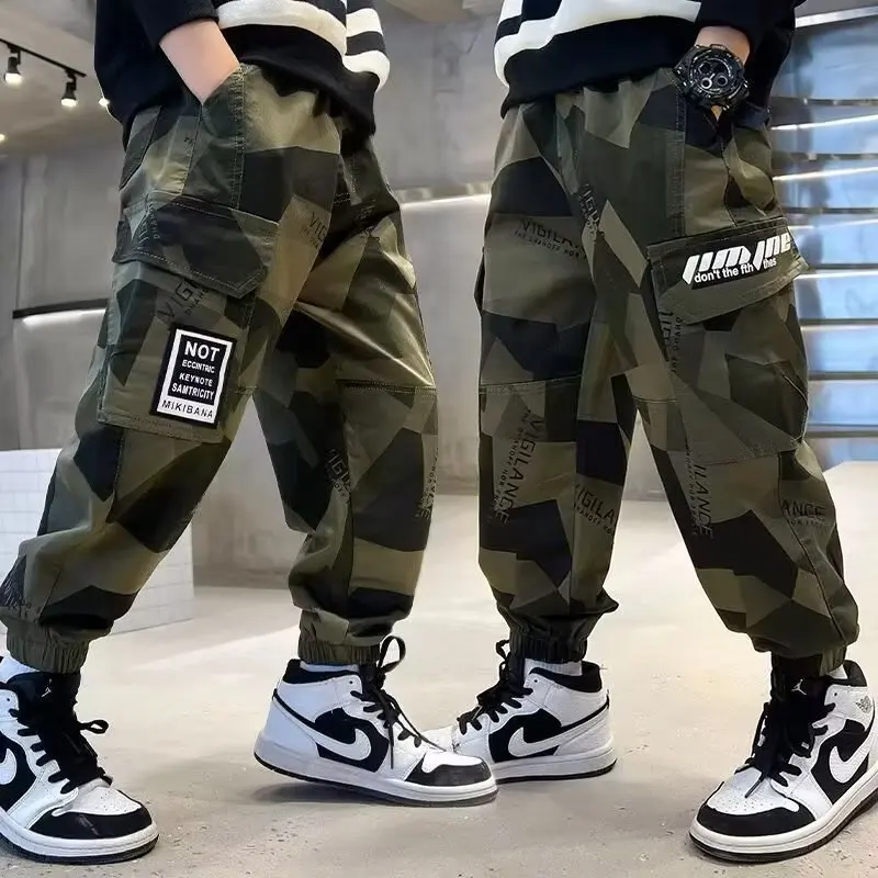 Boy Camouflage Cargo Pants Children Casual Sweatpants Three-dimensional High Visibility Sports Pants Children\'s Clothing 3-16Y