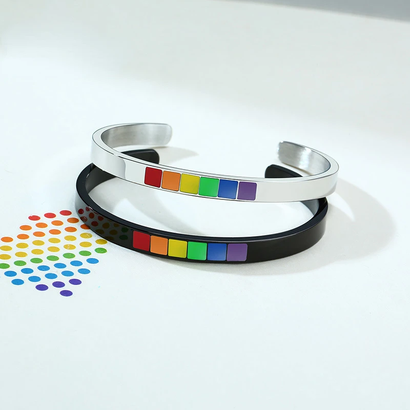 أساور Rainbow Love Pride ، سوار الكفة المينا من الفولاذ المقاوم للصدأ المثلي والمثليات ، الصيف ، الجديد