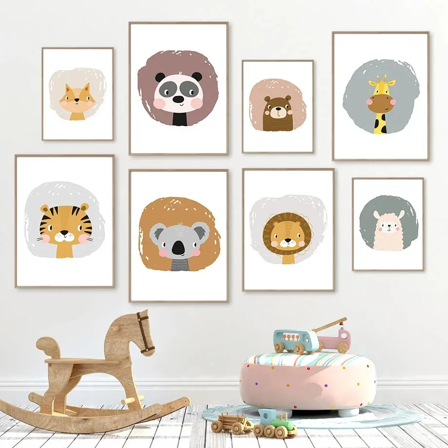 Giraffe Panda Lion Rabbit Koala Alpaca Wall Art Canvas Painting Nordic Posters And Prints Animals Wall Pictures Kids Room Decor