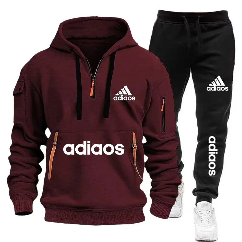 Men's sweatshirt hooded sweatshirt+sweatpants set zipper hooded sweatpants set casual sports set fashionable new style