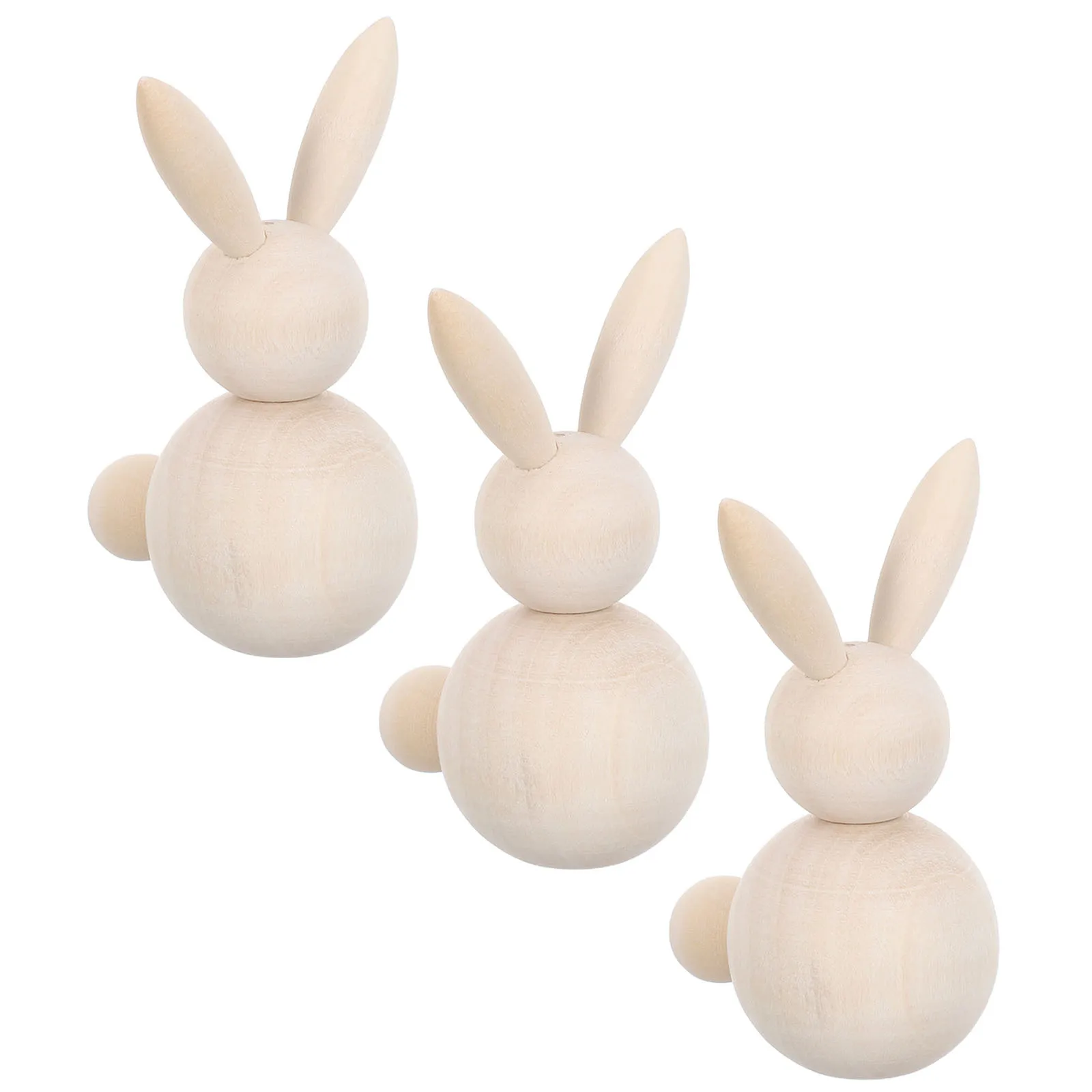 3 pçs estacas de coelho de madeira inacabada figuras de madeira natural páscoa artesanato pintura decoração para casa estacas de coelho para diy arte da família