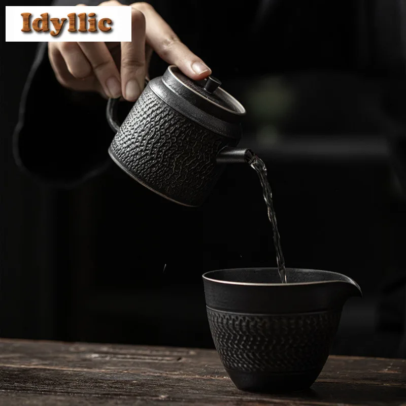 Silver Black Jumping Knife Teapot Vintage Tea Infuser Pot Tea Soaking Kettle With Ball Hole Dahongpao Tea Ceremony Decoration