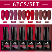 6pcs/set Red Color Nail Gel Polish Kits Solid Color Glitter Brown Red Gel Soak Off UV Semi-Permanent Varnish Nail Art Design