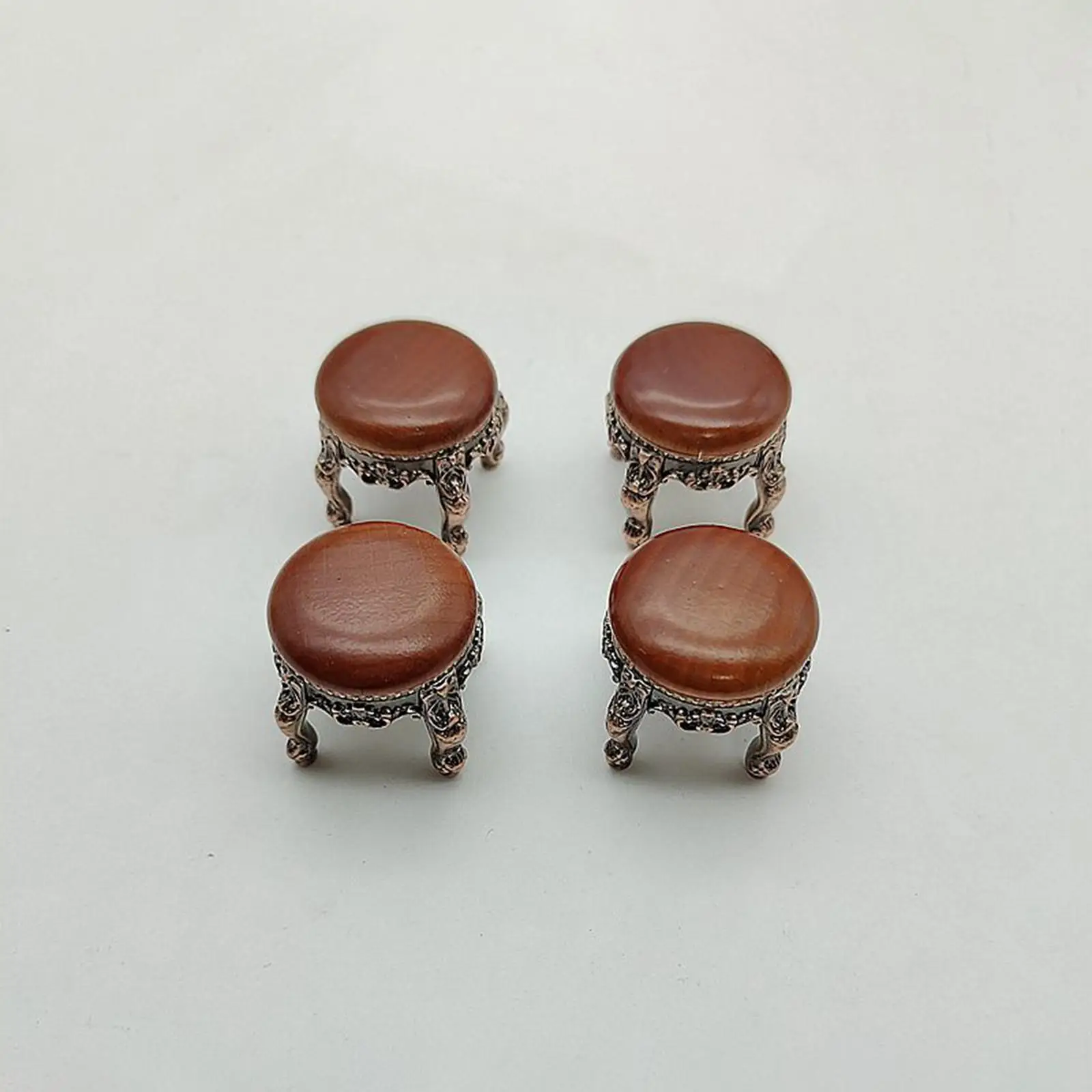 1 12 Scale Dollhouse Stool Wood Alloy Retro Furnishing for Doll House Accessory Decorative Chair Small Seat DIY Toy