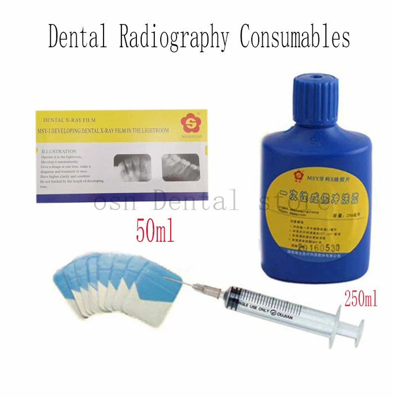  MSY Dental X-ray Film Kit 50Pcs Intraoral Films + 250ml One Step Developing Solution No Darkroom Needed Dental Consumables