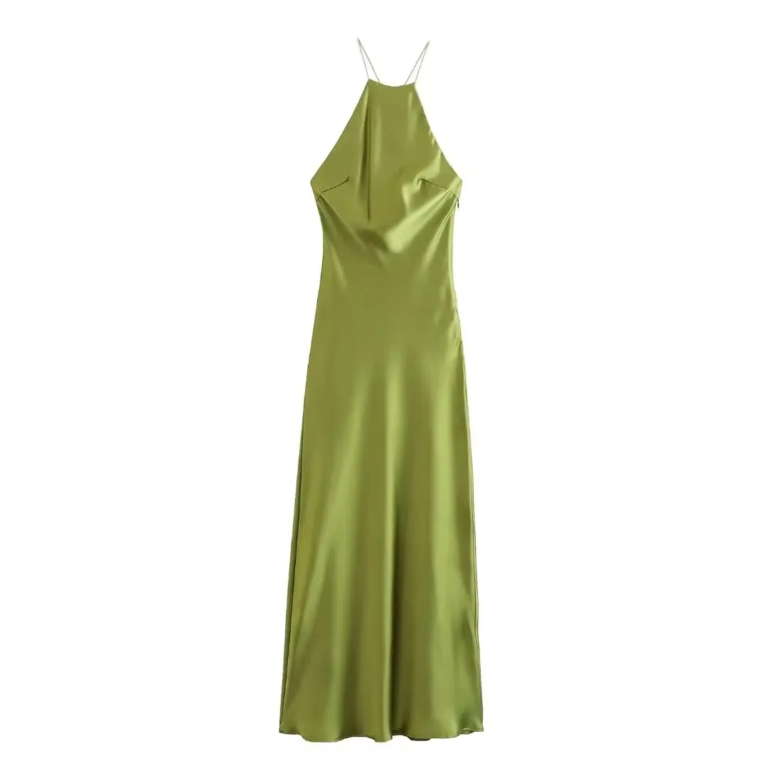 HH elegante satijnen slip lange jurk voor dames zomermode effen sexy backless jurken vrouwelijke mouwloze slanke feestjurk