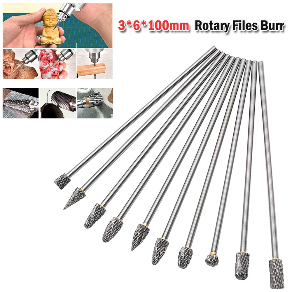 Rotary Files Burr Carbide Double Cut Milling Cutter 3x6x100mm for Use with High RPM Electric and Pneumatic Tools
