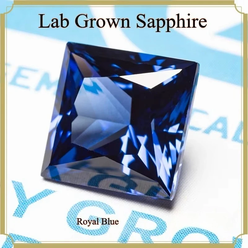 Lab Grown Sapphire Princess Cut Royal Blue Loose Gemstone For Jewelry Making