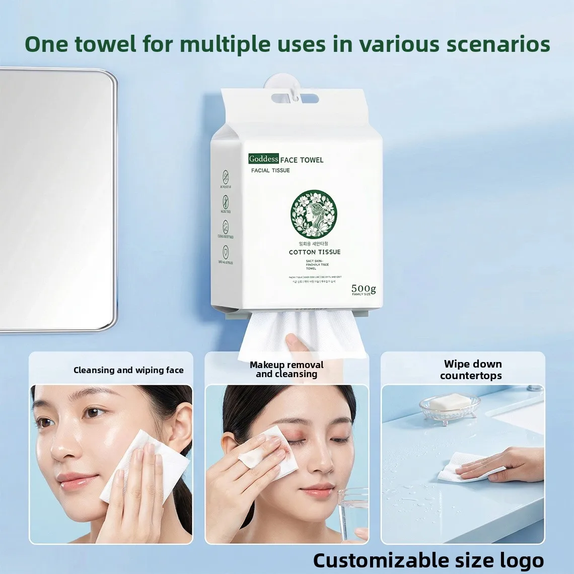 Wall-Mounted Facial Towels, Disposable Facial Towels, Thick All-Cotton Soft Towels, Pull-Out Face Wipes, Cleansing Face Towels