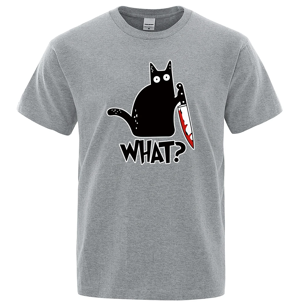 

Funny Knife Cat Cartoon Printed T-Shirt Men Fashion Casual Short Sleeves Loose Oversized Cotton Tshirt Summer Breathable Tees