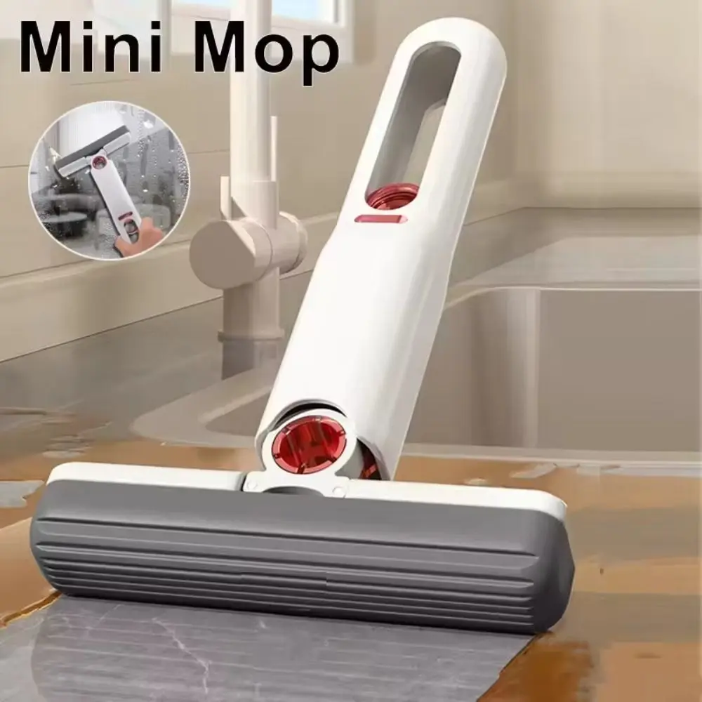 Foldable Mini Mop Hands-free Washing Dry and Wet Dual-use Lazy Handheld Mop Rotatable Water-absorbing Kitchen Small Mops