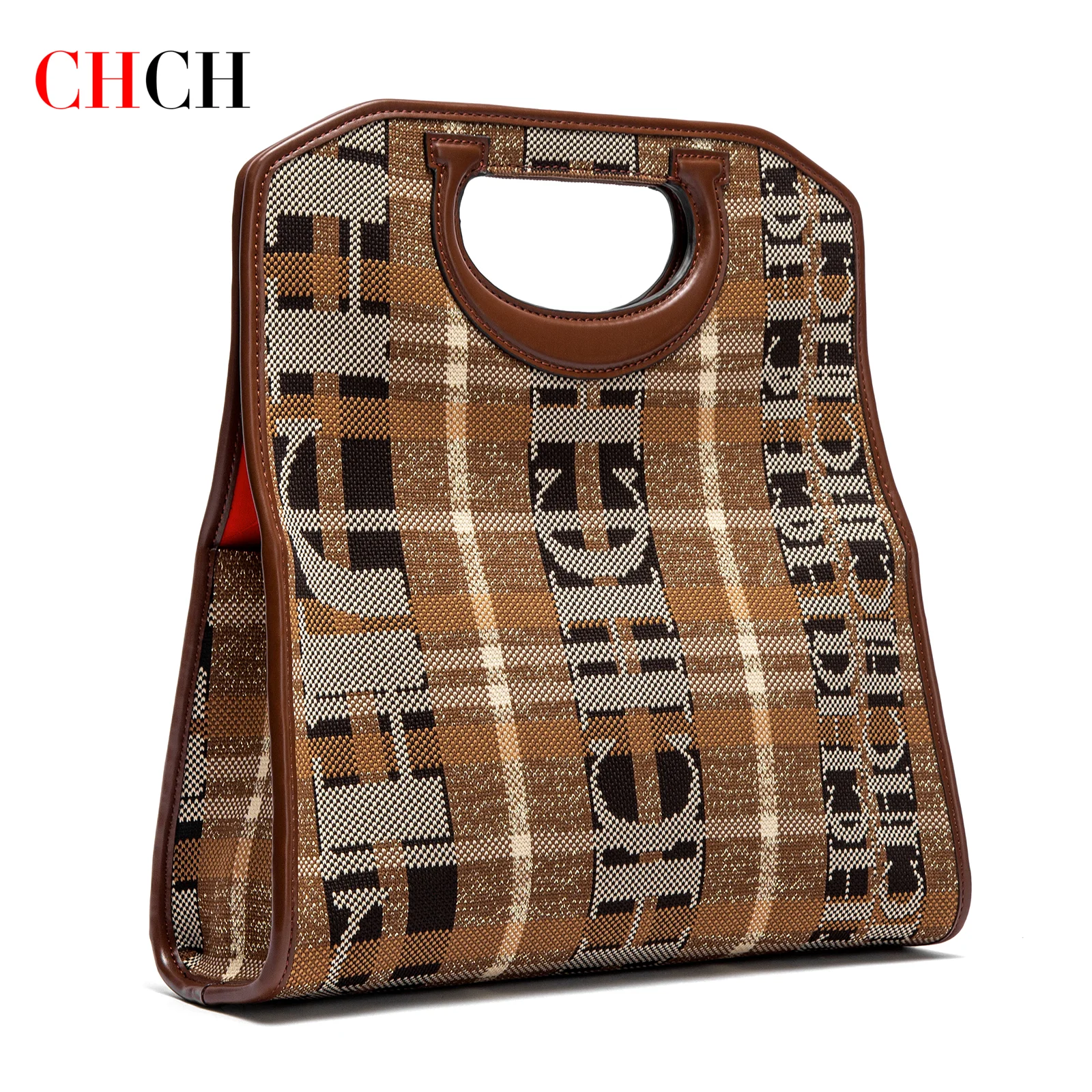 

CHCH Women's Handbag Simple New Vintage Brown Checkered Weaving Mommy Handbag