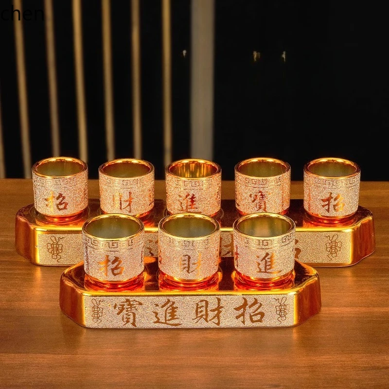 

HXL Ceramic Gold-Plated Buddha Cup God of Wealth Three Offering Cups Tribute Cup Guanyin Water Purification Cup
