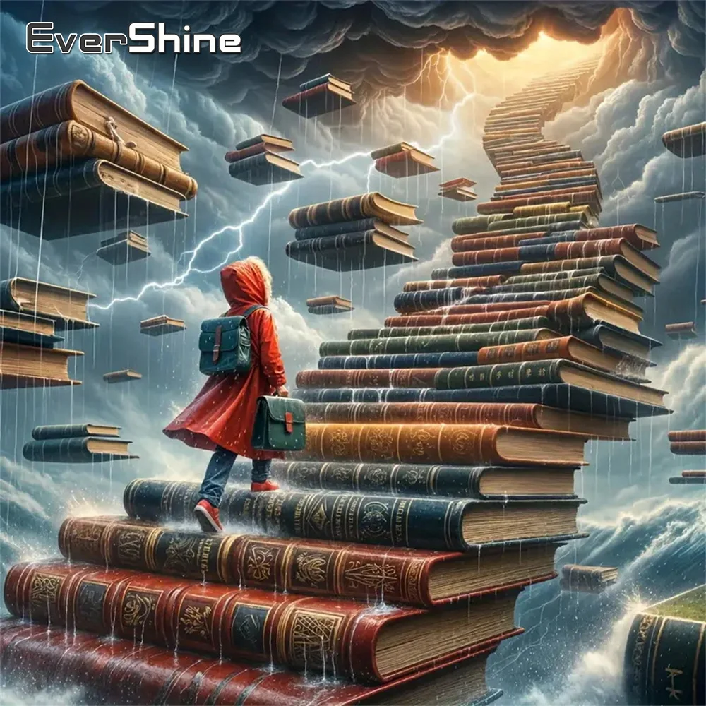 Evershine Diamant-Mosaik-Buch, Landschaftsmalerei, Kreuzstich-Set, DIY-Leiter zum Himmel, Stickerei, Charakter, Dekor für Zuhause