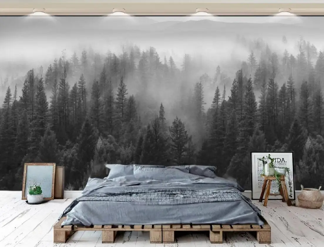 

Custom wallpaper Forest Chinese fir forest Abstract artistic conception Ink landscape painting Background wall 3d wallpaper