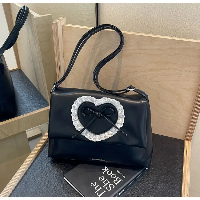 Xiuya Pink Sweet Shoulder Bag for Women Love Heart Fashion Large Capacity Casual Armpit Bag Elegant Harajuku Literary Handbag