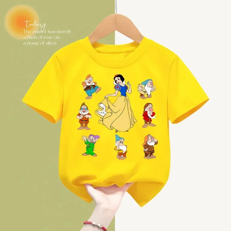 Kawaii White Snow Princess Children\'s Clothing Printed T-shirt Boys Girls top Cartoon casual crew neck short-sleeved shirt