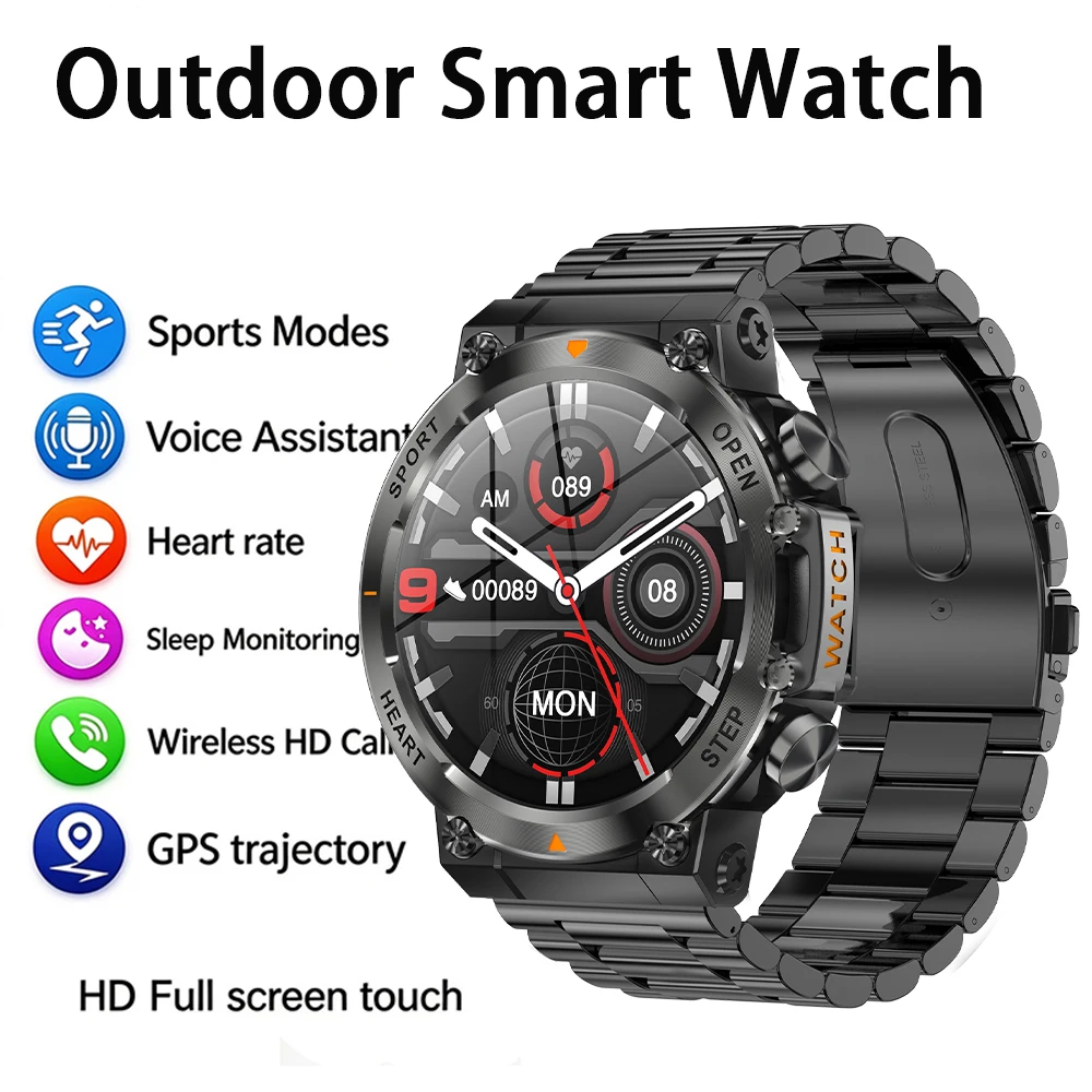 Korean Men Lifestyle - Męski smartwatch w stylu wojskowym, z