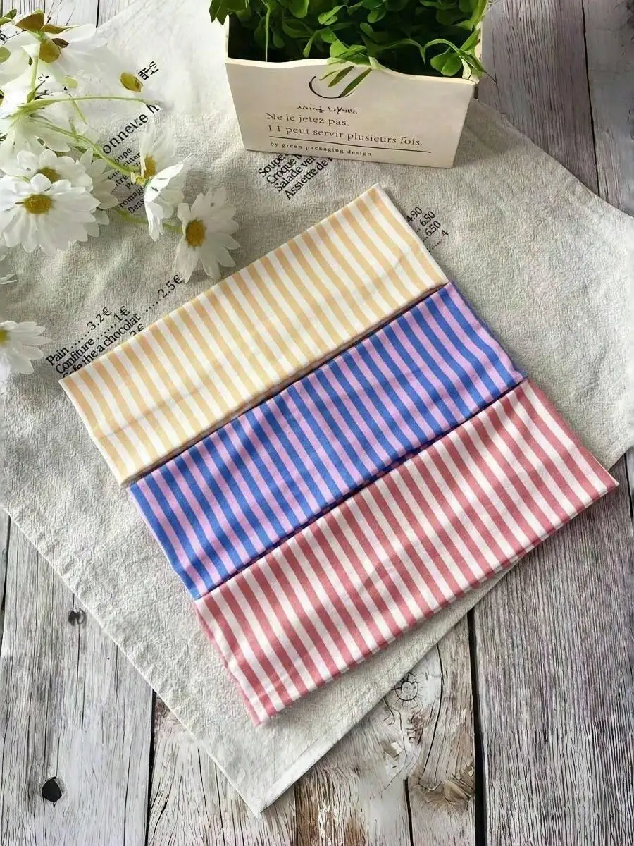 3 Pack Womens Striped Elastic Headbands for Sports Yoga