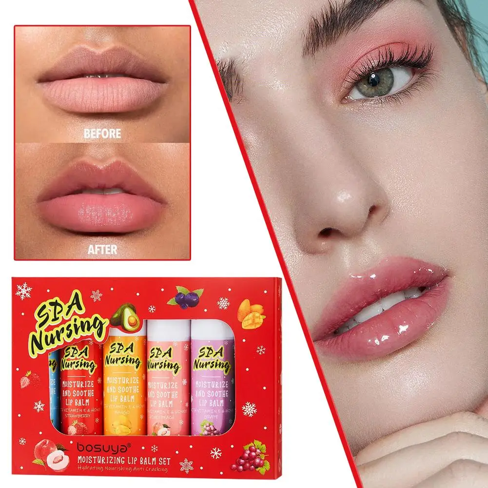 6 قطعة بلسم الشفاه أحمر الشفاه ماكياج الجمال ترطيب بلسم الشفاه ترطيب عميق الشفاه مرطب هدية الكريسماس صندوق
