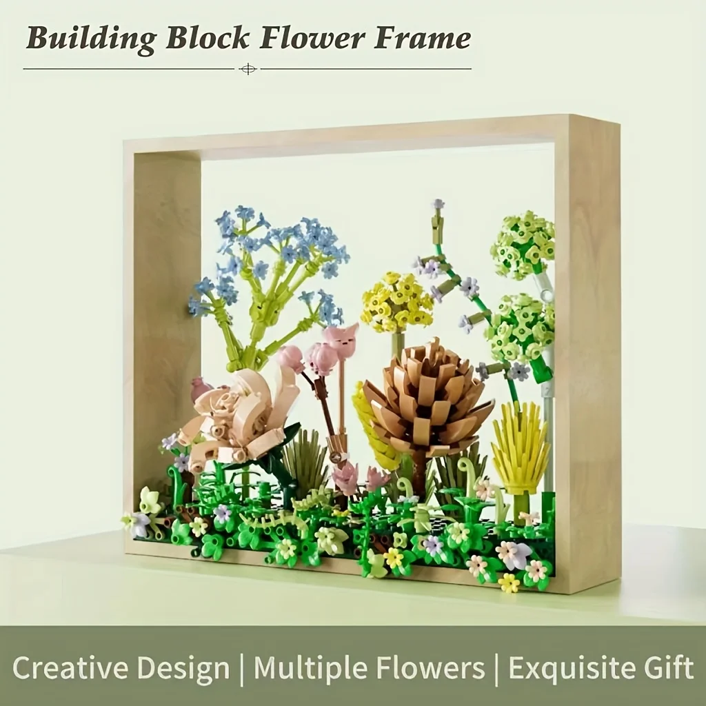 Bloque de construcción de madera, marco de fotos, decoración de pared, soporte de flores flotante DIY, exhibición colgante en el jardín del hogar, regalo de cumpleaños