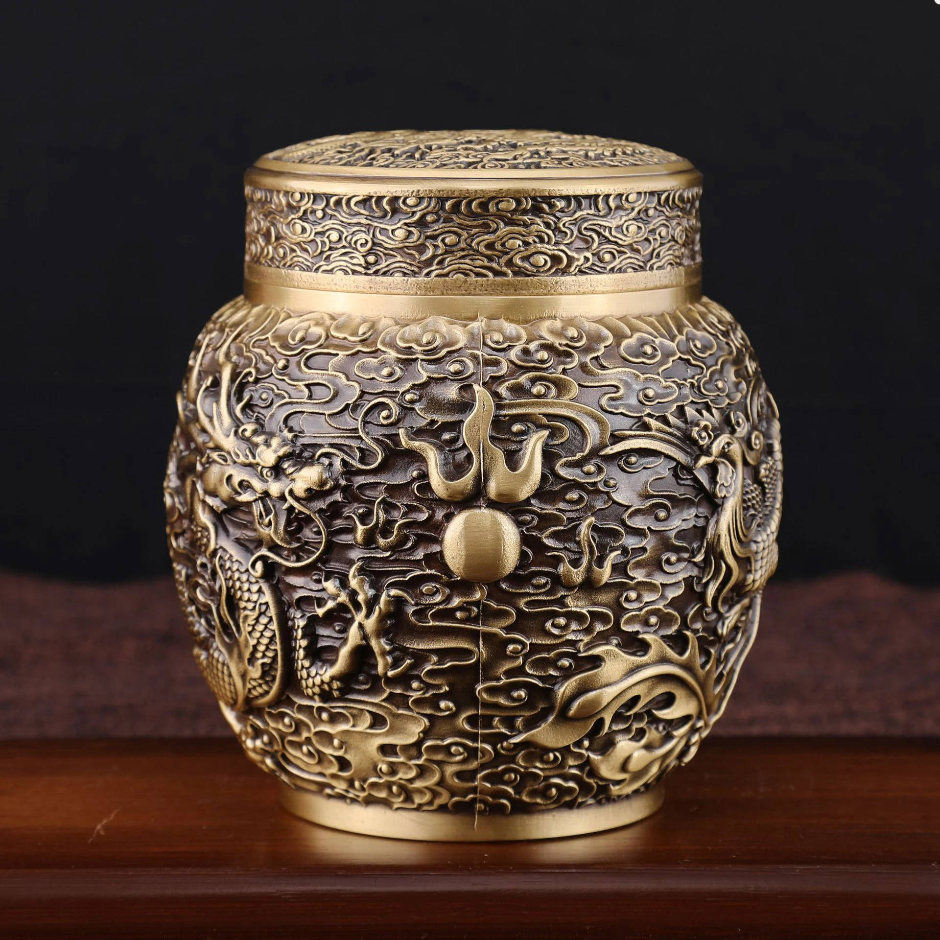 Coffee Tea And Sugar Canisters - Chinese Exquisite Dragon and Phoenix Relief