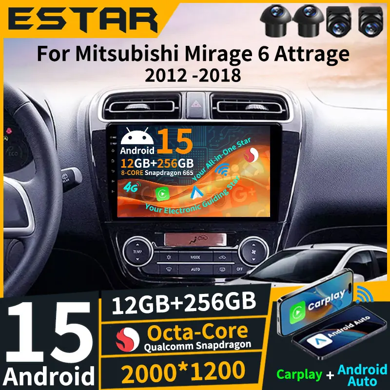 Wireless Carplay Android 15 For Mitsubishi Mirage 6 Attrage 2012 - 2018 Car Radio 2din DTS Octa Core 4G LTE Audio Multimedia RDS