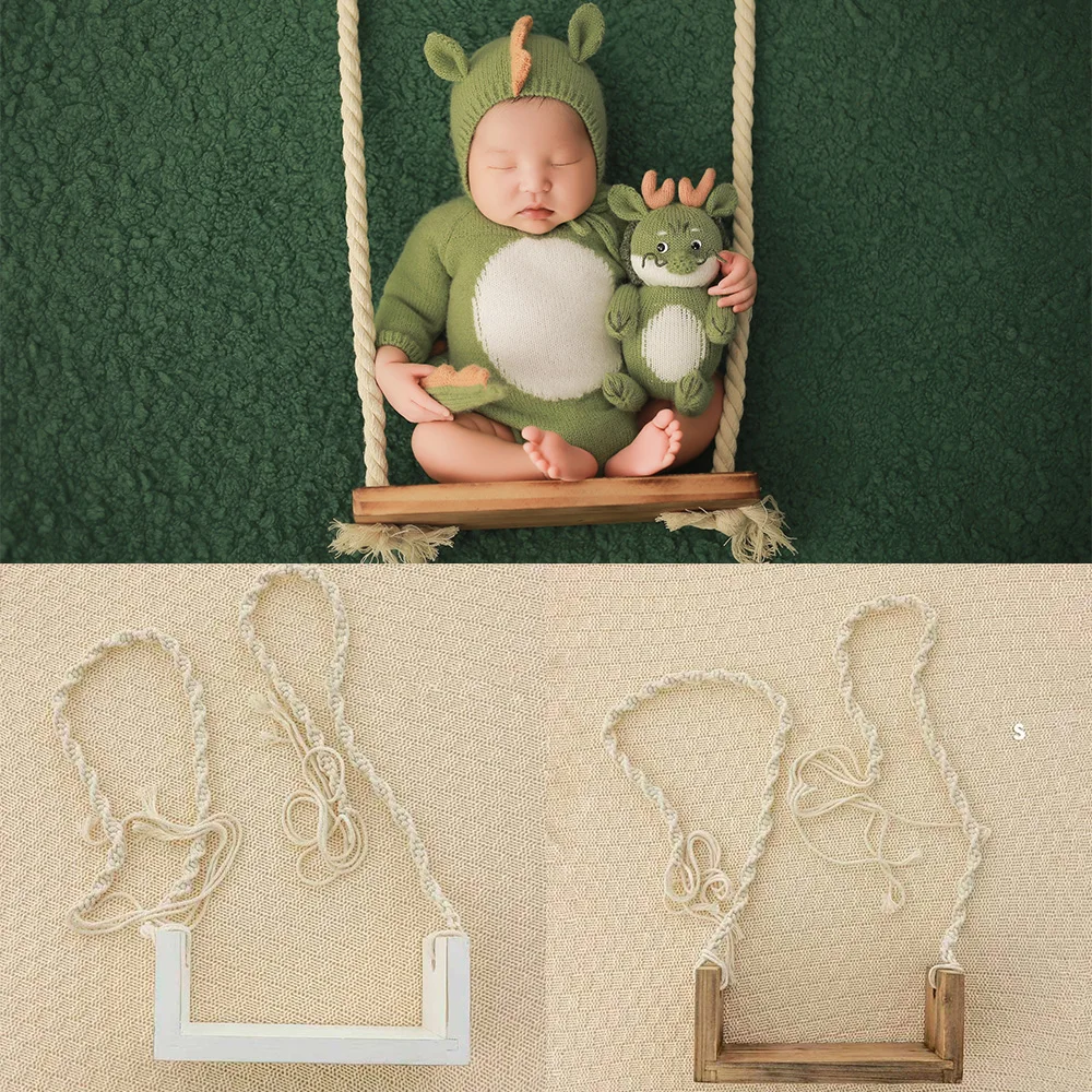 Handmade Wooden Swing Newborns Photography Props Accessories Infant Posing Aid Furniture Props Vintage Swings Photoshoot Props