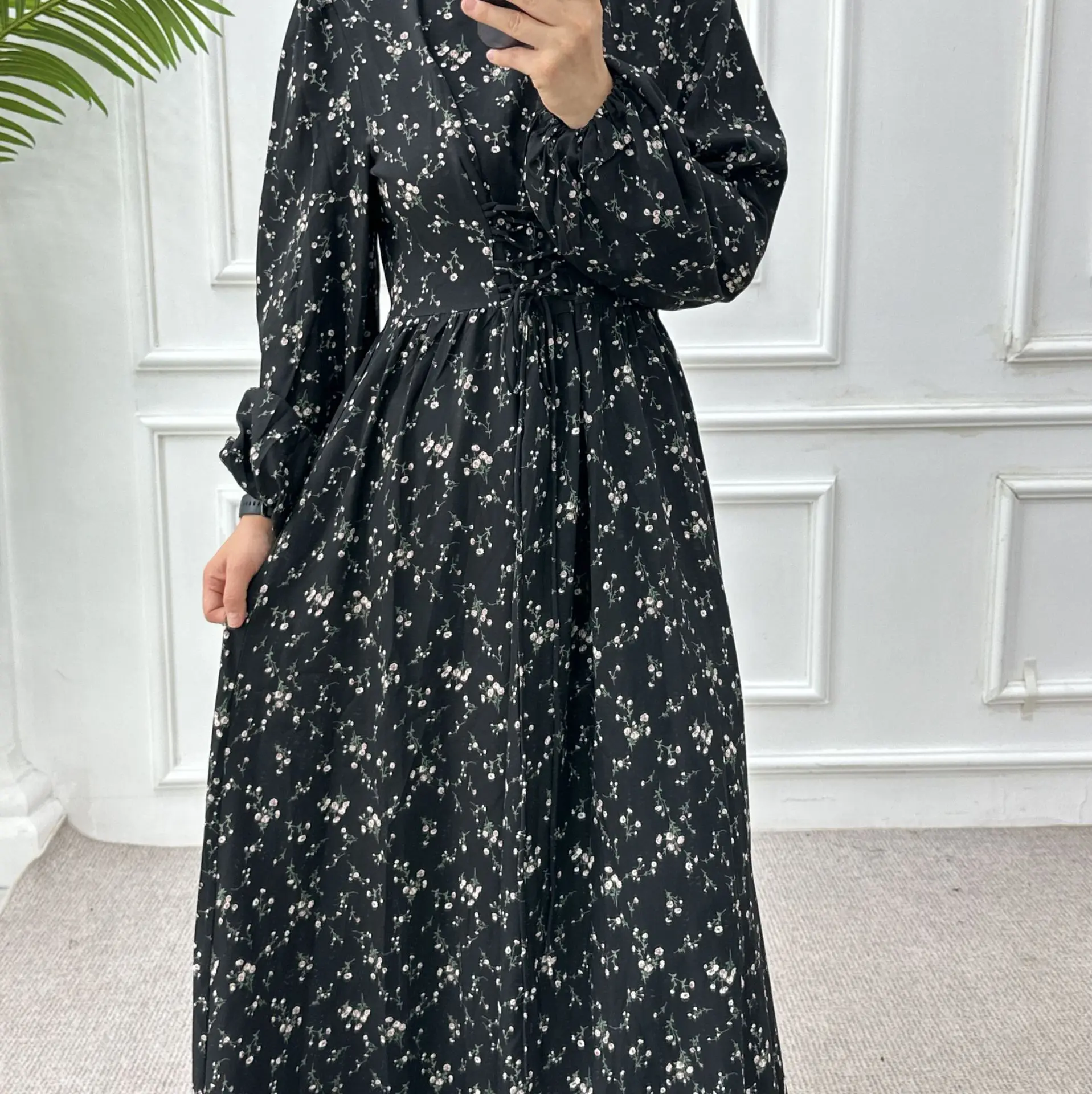 Robe musulmane en Satin imprimé Floral pour femmes, Abaya arabe de dubaï, caftan de luxe pour fête du Ramadan, vêtements islamiques africains, Kebaya