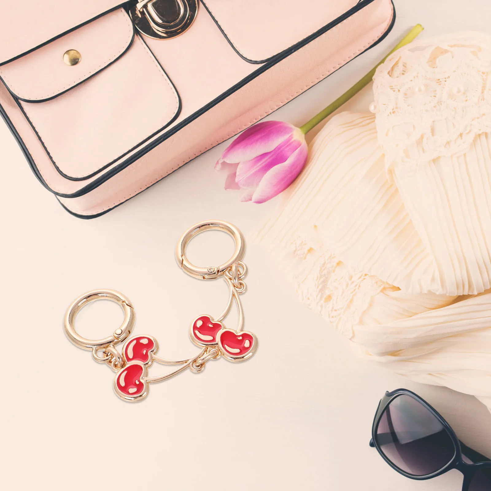 لطيف الكرز حقيبة سحر محفظة سلسلة موسع حزام أحمر حقيبة يد الملحقات قابل للتعديل طول Crossbody الزخرفية #6