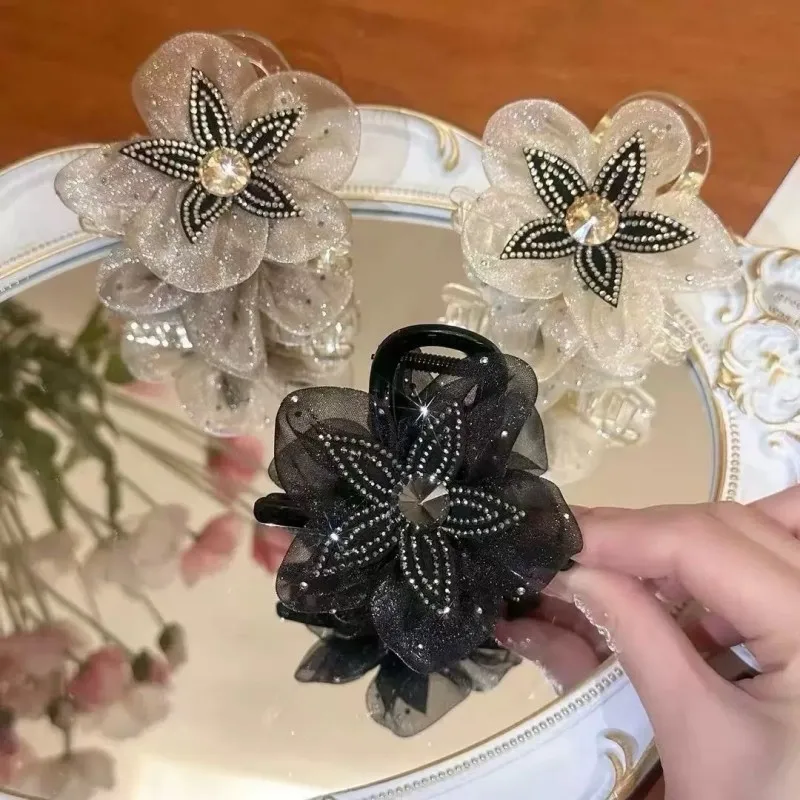 إكسسوارات شعر رائعة بمشبك زهرة من حجر الراين الشبكي للنساء