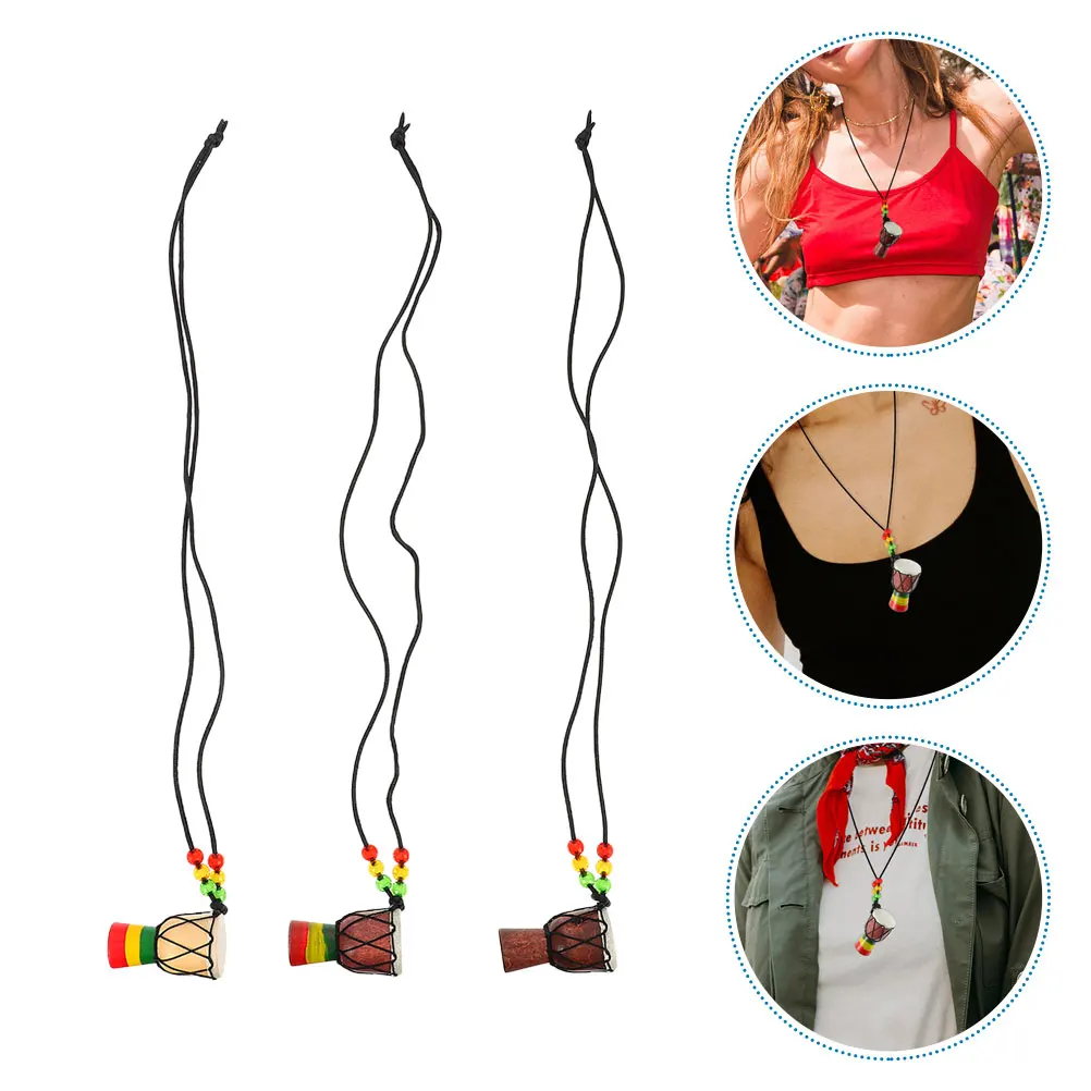 

3 Pcs African Drum Necklace Necklaces for Women Jewelry Pendant Charms Accessories