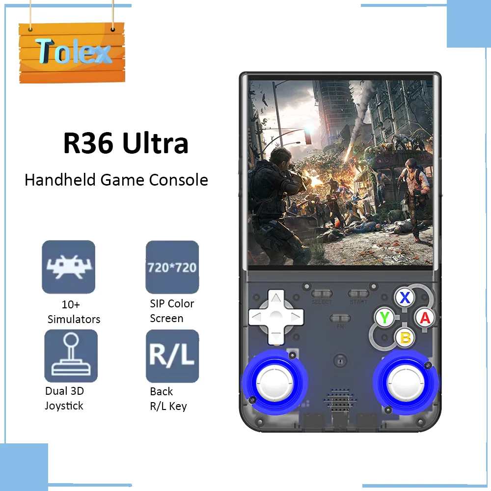 

Tolex R36 Ultra Handheld Game Console 4.0Inch Color Screen RK3326 3000mAh Retro Video Game Console Wifi Portable Simulator Games