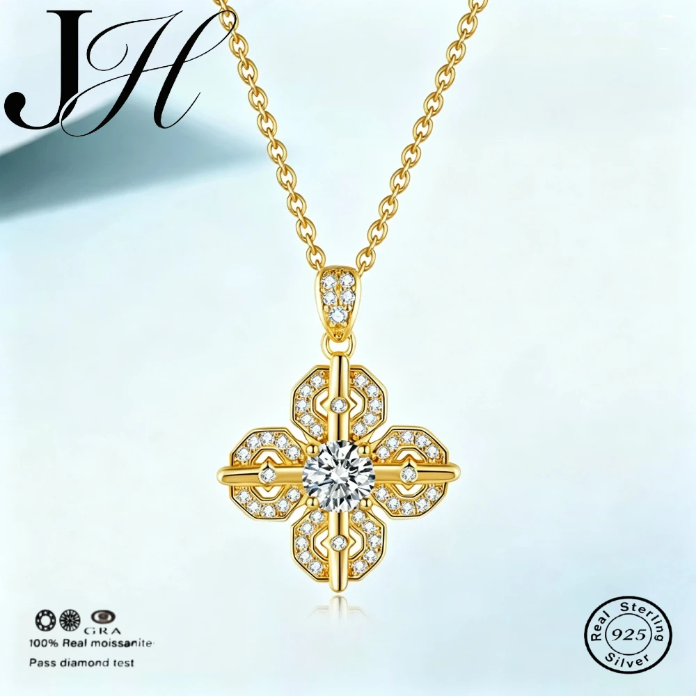 JOIAS HOME 925 Sterling Silver Moissanite Necklace Cross D Color VVS1 Pendant Moissanite For Women Exquisite Jewelry