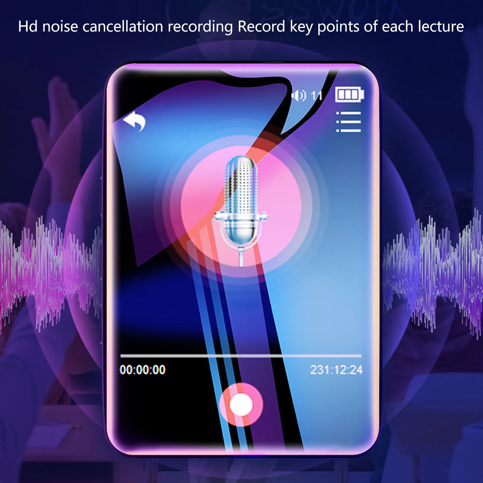 مشغل MP3 بلوتوث 5.0 كتاب كهربائي مشغل MP5 2.4 بوصة HD شاشة منبه للحد من الضوضاء لتشغيل اللياقة البدنية