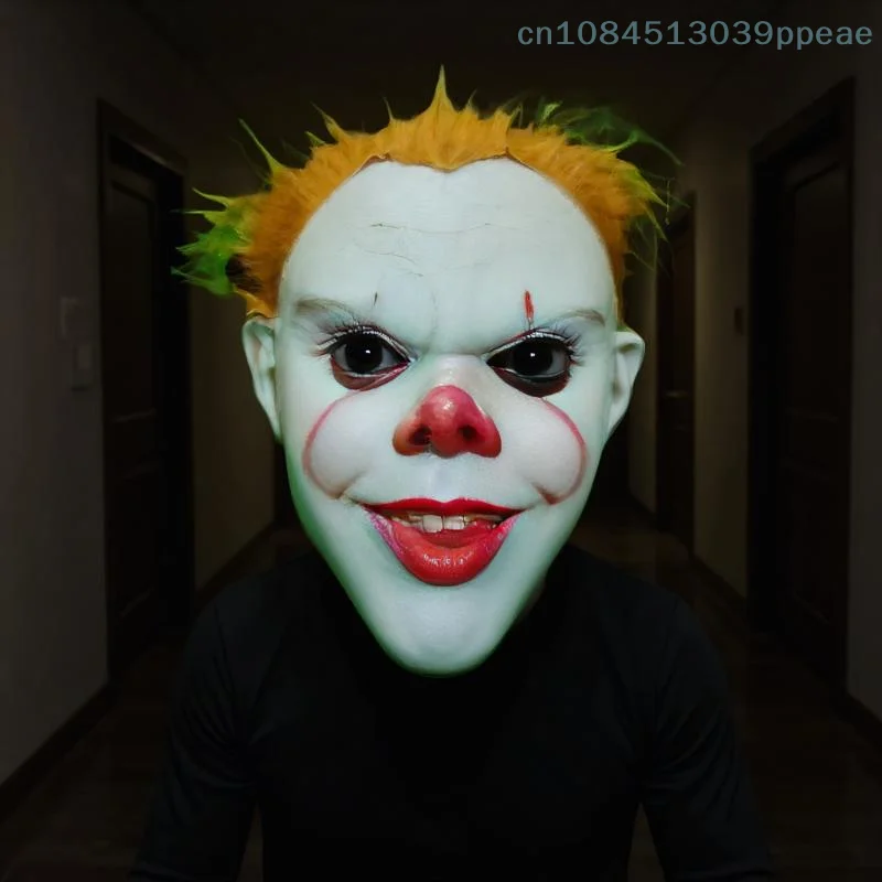 1 Stück Cosplay Horror Böser Dämon Clown Killers Latex Helm Gelbhaarige Gruselige Pennywise Joker Maske Halloween Party Kostüm Requisite