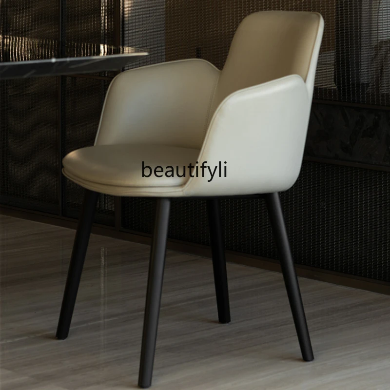 

Light Luxury Dining Chair Household Leather Armchair Italian Minimalist Backrest Book Chair