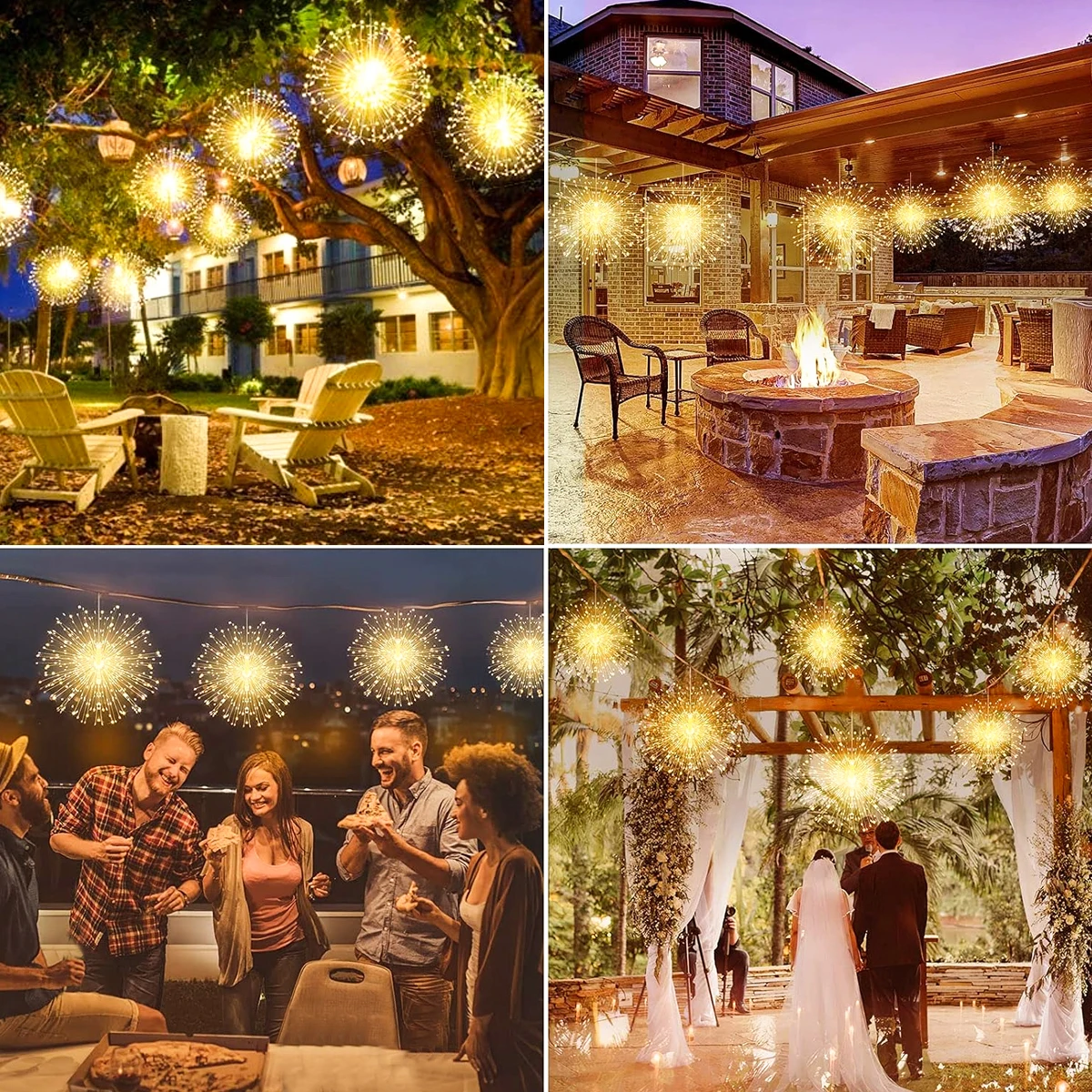 NEW Solar Powered Fireworks String Lights 4/5Pcs Outdoor Waterproof Hanging Light 8 Lighting Modes Yard Garden Party Decoration
