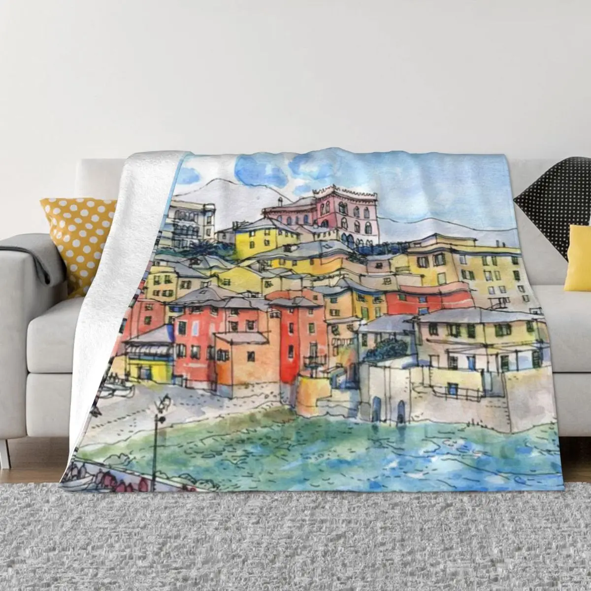 Genova Boccadasse (Liguria-Itália) Decoração de casa personalizada e cobertor de micro lã ultramacio