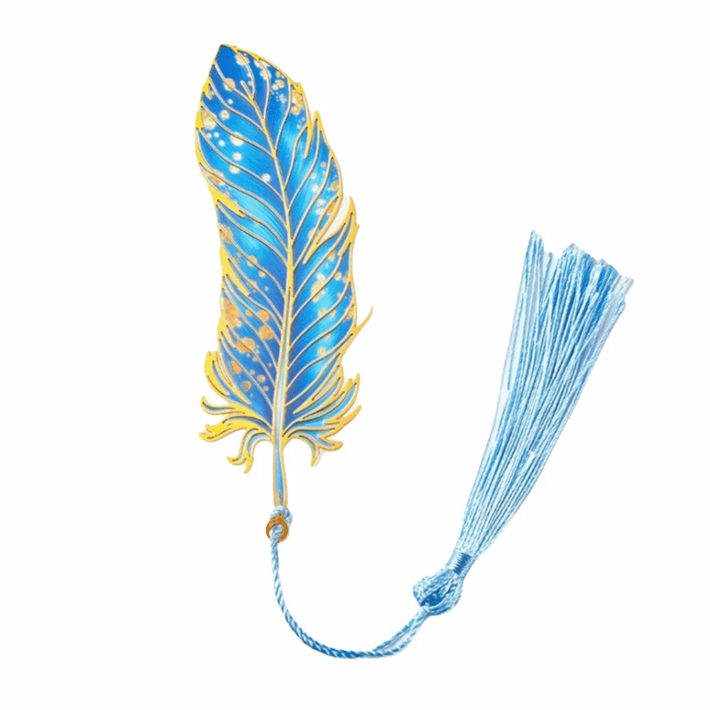 Vintage Metal Bookmark Creative Feather Shape Peacock Feather Bookmark Sturdy with Chain Pendant Hollow Out Bookmark