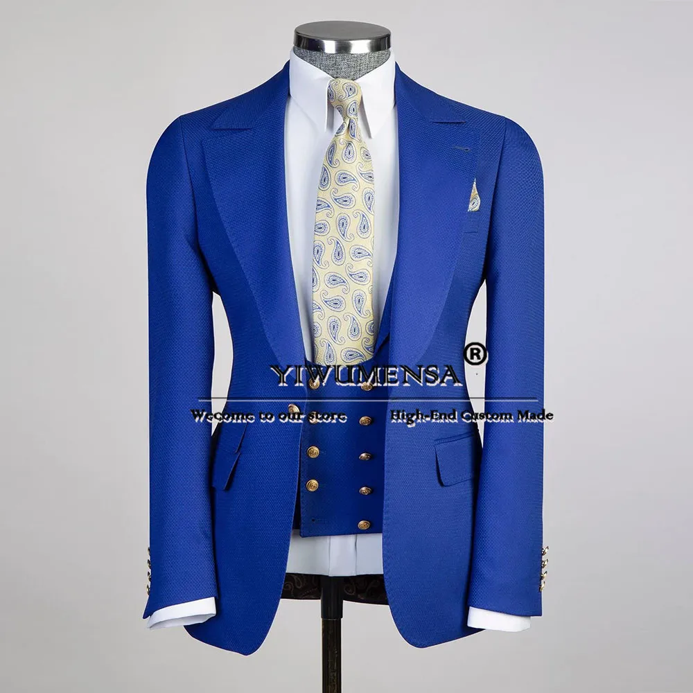 

Royal Blue Business Suits Single Breasted Jacket Vest Pants 3 Pieces Groom Wedding Tuxedo Tailored Made Man Dinner Party Blazers