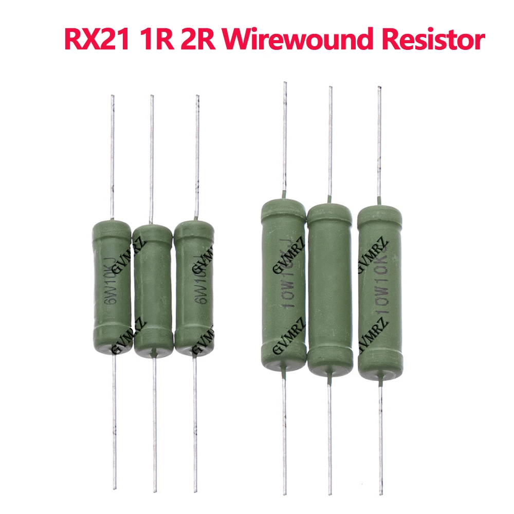5PCS RX21 1R 2R Wirewound Power Resistor DIP Type 6W 10W High Wattage Axial Resistor 0.05Ω–10KΩ Assorted Values 1K 2K