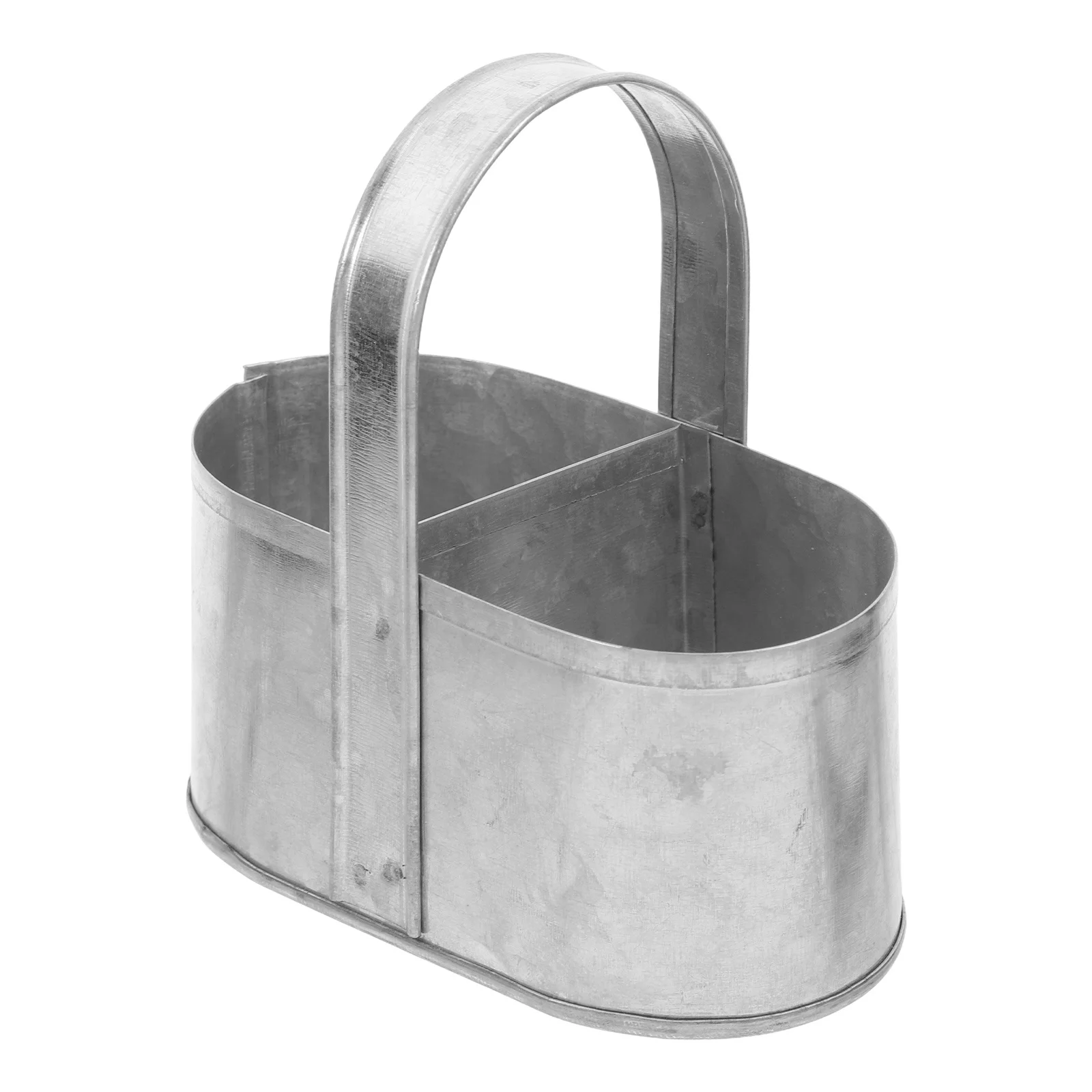 

Vintage Style Iron Flower Basket with Handle 2-Compartment Desktop Storage Organizer Rustic Metal Planter for Indoor Outdoor