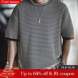 Maden Blue and White Striped Contrasting Color Short Sleeve for Men Summer O-Neck T-shirt Men's Casual Knit Shirt Plus Size Tees