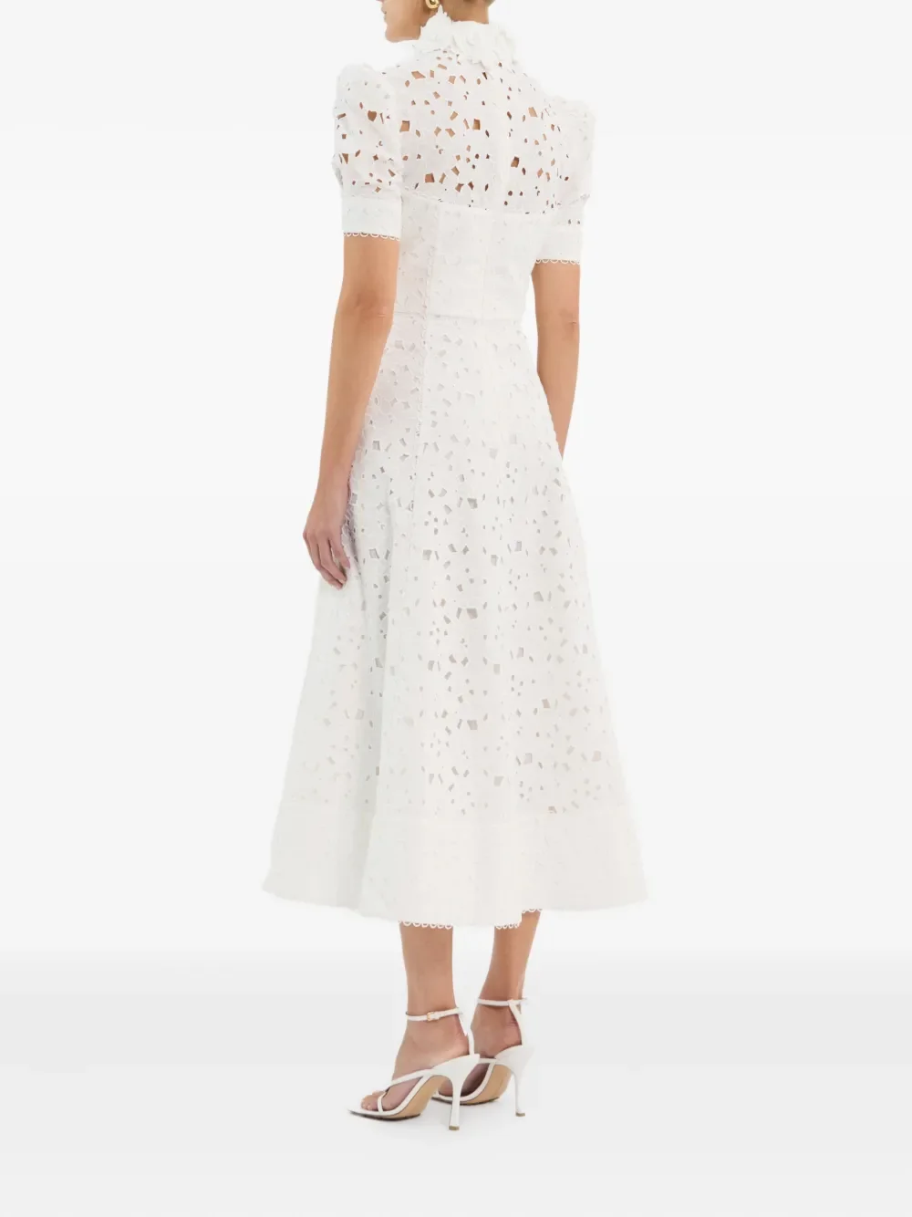 

Elegant White Evening Dresses Women's High Collar Short Sleeve A-line Tea-length Cut-out Prom Gown Customized Party Dress