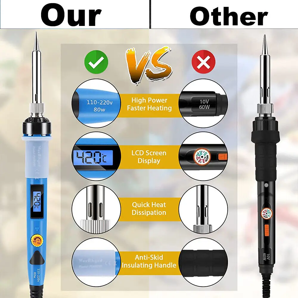 Ensemble de fer à souder électronique, température réglable, chauffage rapide, outils de soudage, LCD, flux de fil de fer à souder numérique, mise à