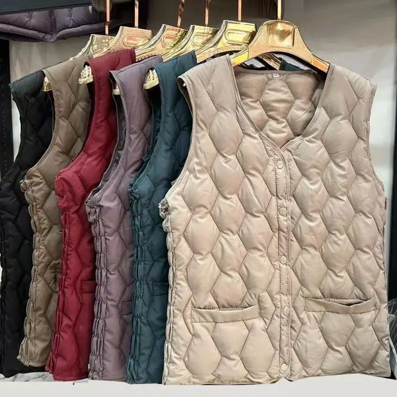 Autumn Winter Quilted Slim Lightweight Down Cotton Vest Warm Women Waistcoat Sleeveless Jacket Short Coat Vests Cold Snowwear