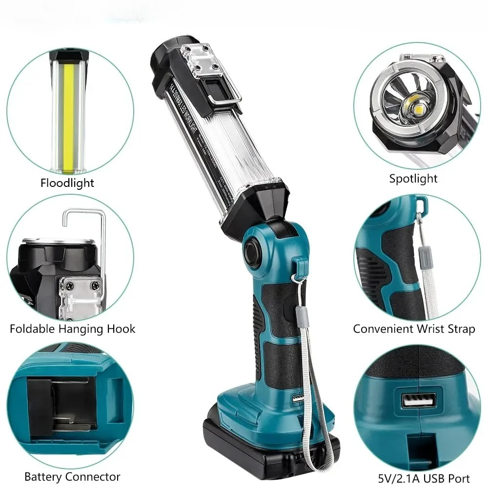 

35W Outdoor Flashlight LED Work Light Portable Camping Light for Makita 18V Li-Ion Batteries for Auto Repair Workplace Lighting