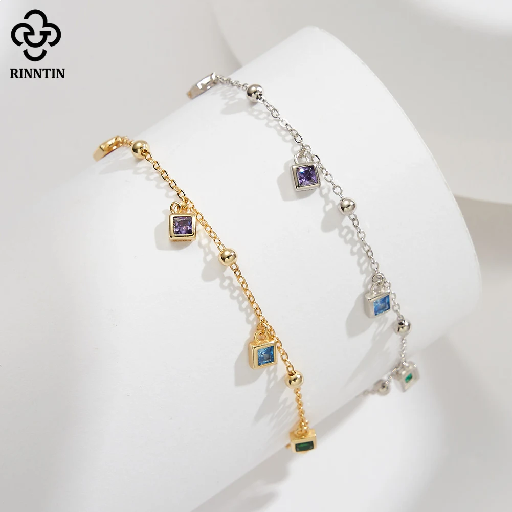 

Rinntin Dazzling Zirconia Anklet 925 Sterling Silver Chian Bracelet for Leg Summer Beach Female Zirconia Chain Fine Jewelry SA91