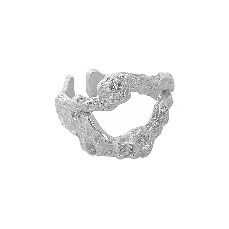 

Women's S925 Sterling Silver Open-Back Ring with Micro-Pavé Zirconia Irregular Surface Textured Elegance for Everyday Wear